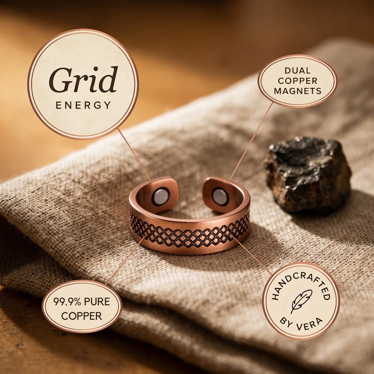Olivia’s Grid Lattice Magnetic Copper Ring