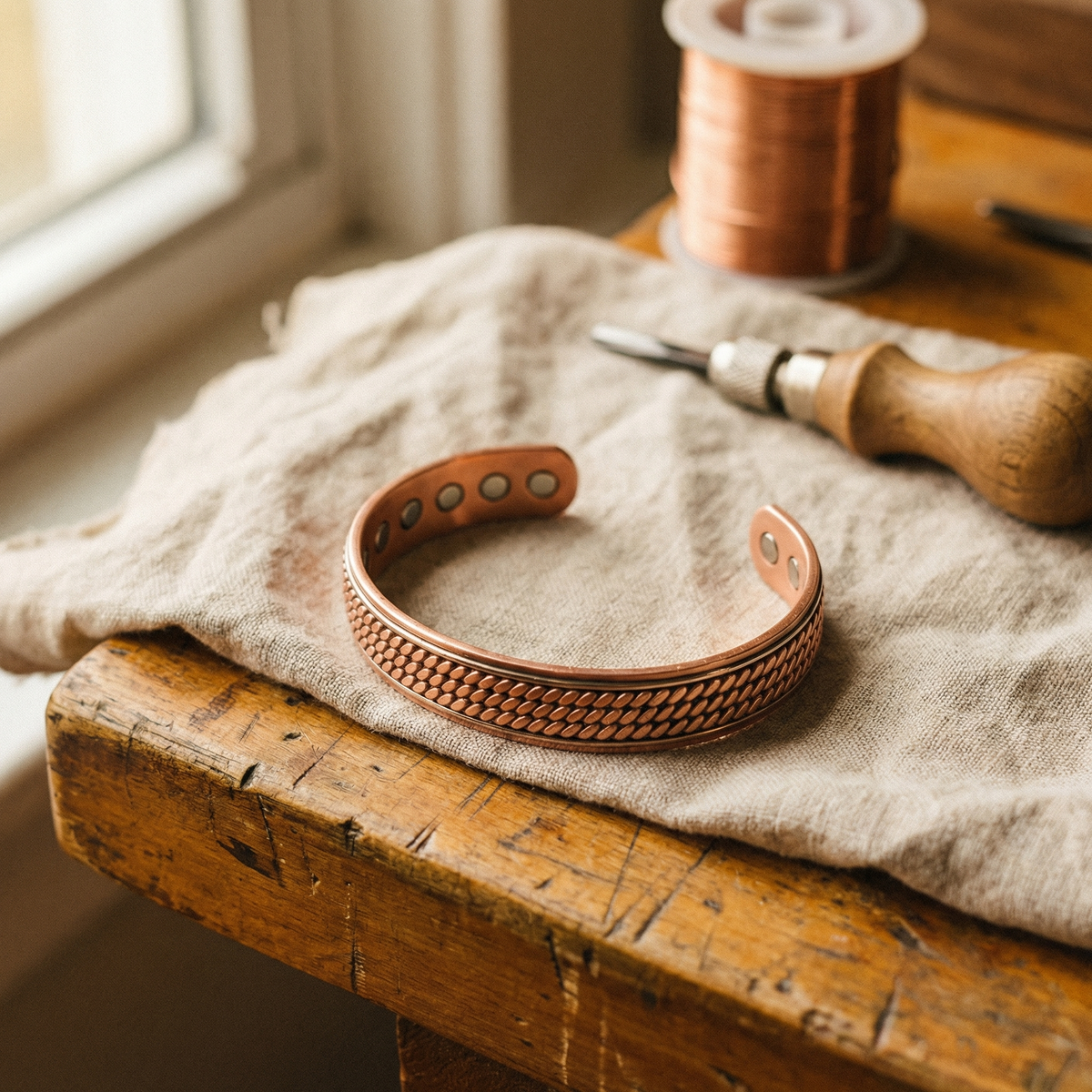 Olivia’s Wave Rope-Pattern Copper Cuff