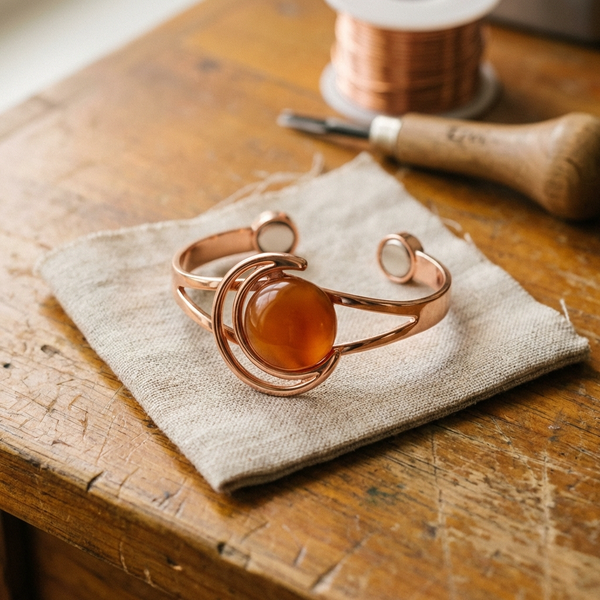 Olivia’s Sphere Amber Stone Copper Cuff