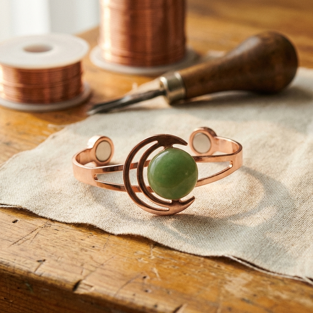 Olivia’s Sphere Green Stone Copper Cuff