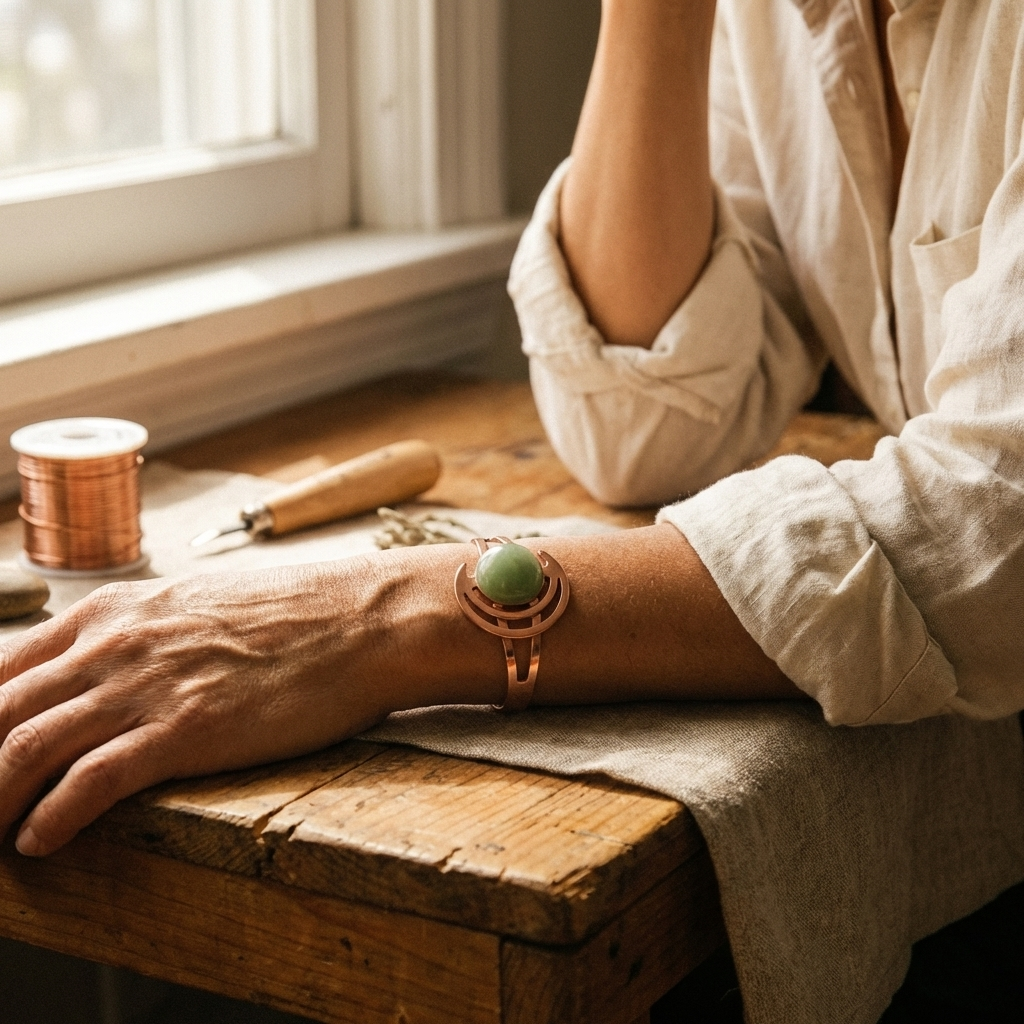 Olivia’s Sphere Green Stone Copper Cuff