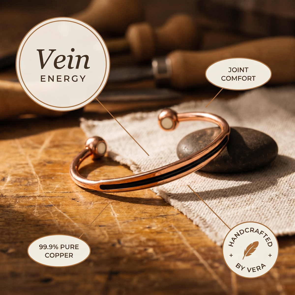 Olivia’s Vein Polished Ball-End Copper Cuff