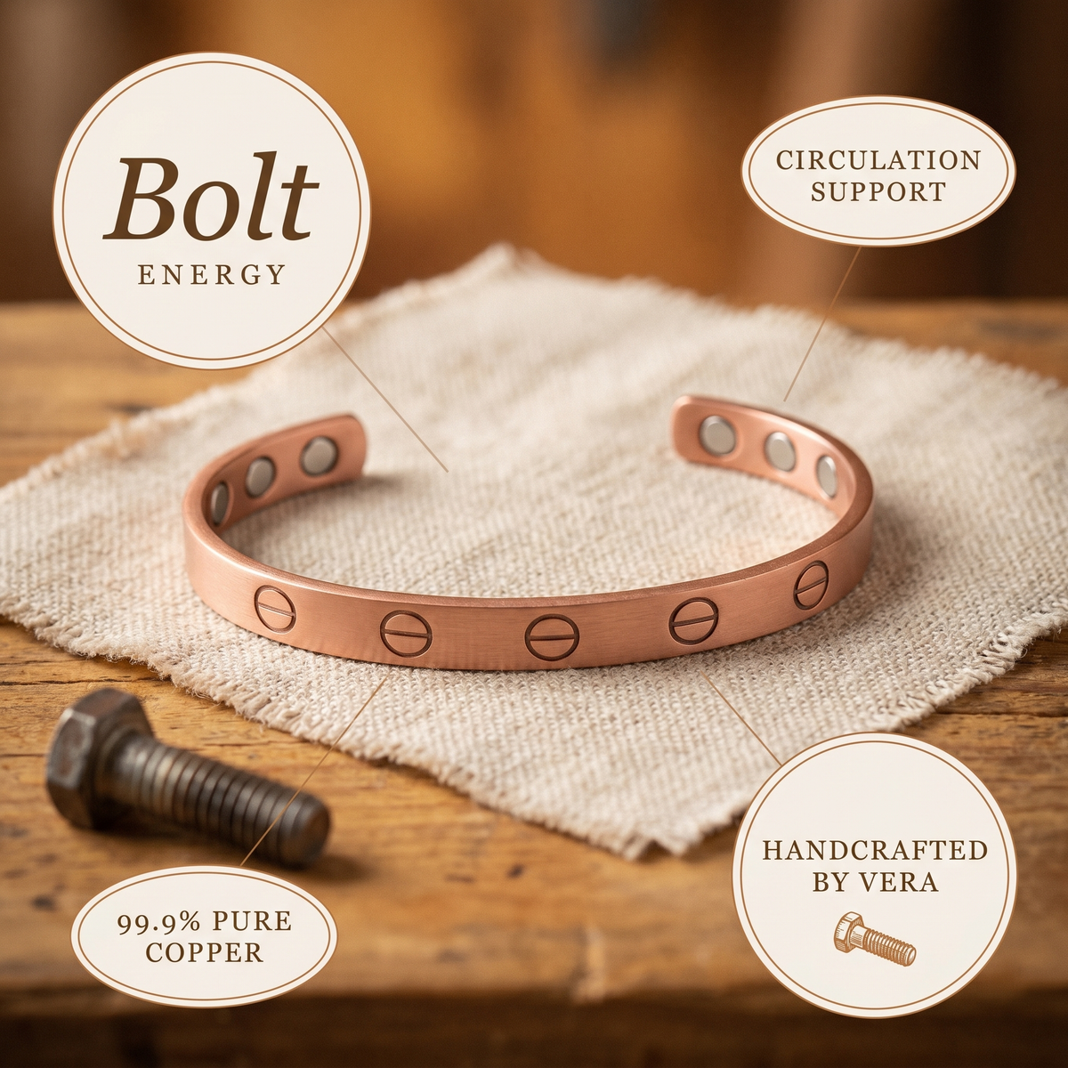 Olivia’s Bolt Screw Motif Copper Cuff