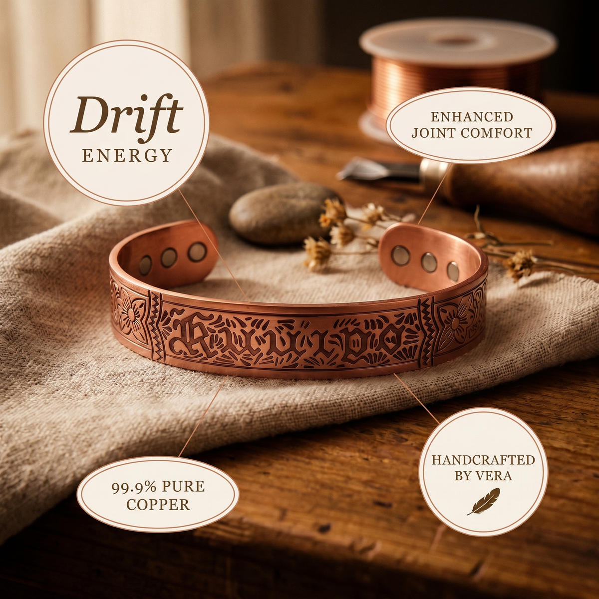 Olivia’s Drift Gothic Lettering Copper Cuff