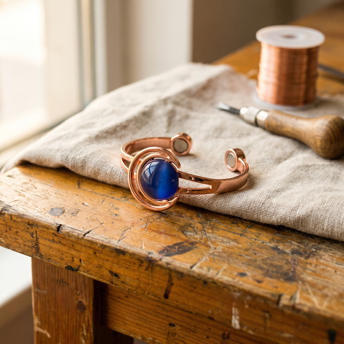 Olivia’s Sphere Blue-Grey Stone Copper Cuff