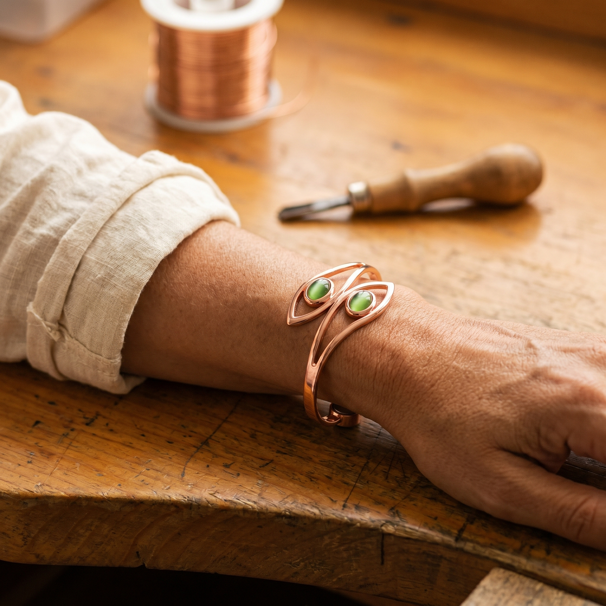 Olivia’s Opal Green Stone Copper Cuff