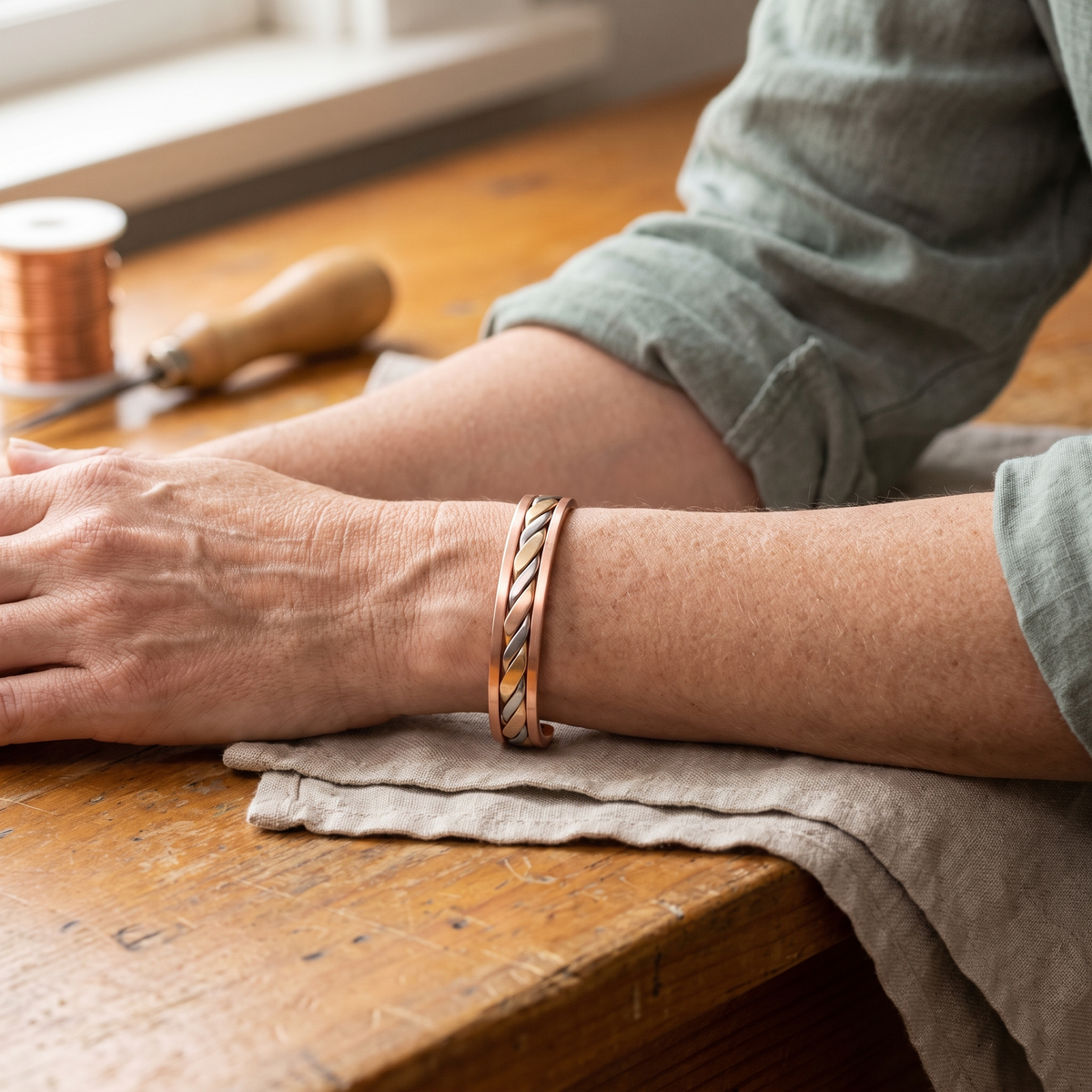 Olivia’s Bud Tri-Tone Twisted Copper Cuff