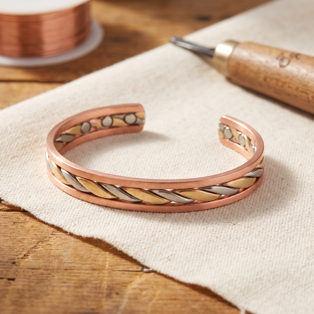 Olivia’s Bud Tri-Tone Twisted Copper Cuff