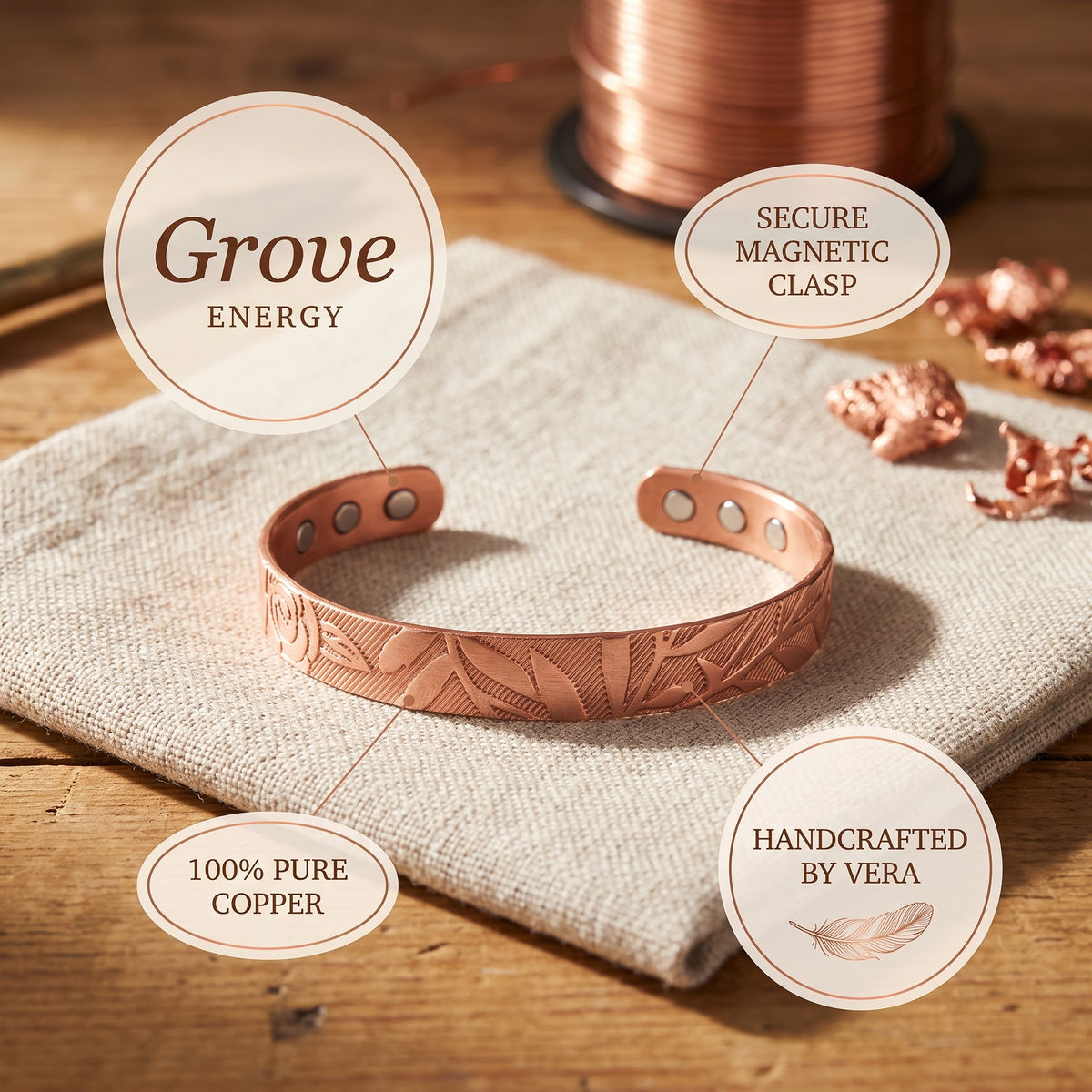 Olivia’s Grove Botanical Magnetic Copper Cuff