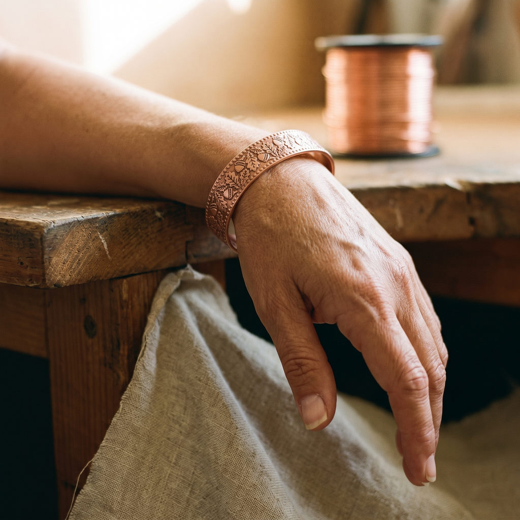 Olivia’s Timber Embossed Copper Cuff