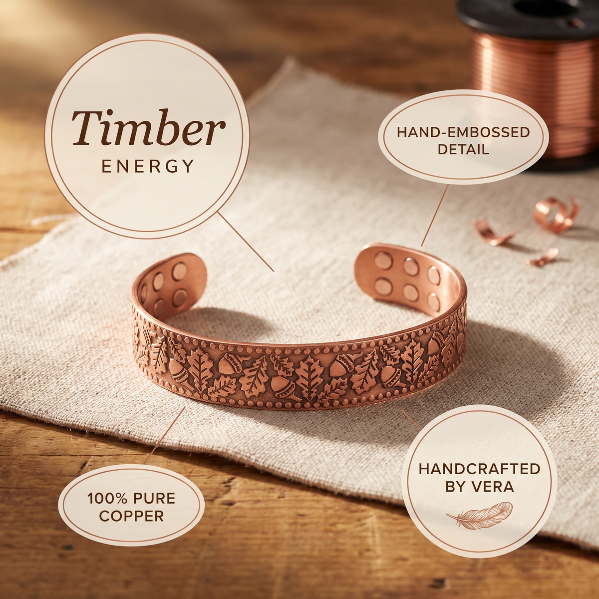 Olivia’s Timber Embossed Copper Cuff